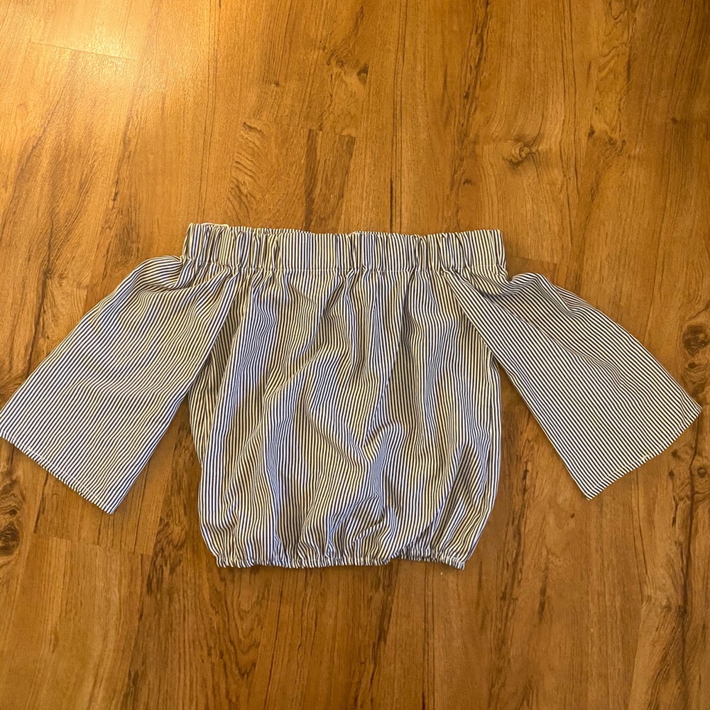 Striped Off Shoulder Cropped Top With Tie Back S